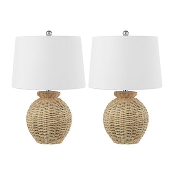 Nora 22" Rustic Coastal Rattan Globe LED Table Lamps - JONATHAN Y